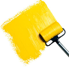 Yellow Paint Roller Applying Fresh Coat isolated on transparent background 