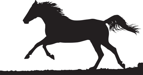 Running Horse Silhouette Illustration – Powerful Wild Stallion Black Vector, Equestrian Animal Logo, Racing Horse Clipart.