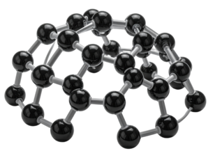 Three-dimensional, spherical structure composed of interconnected spheres and rods against black