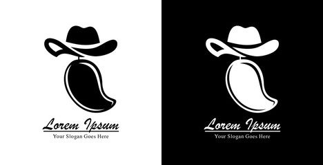 Naklejka premium A logo design in the shape of a mango combined with a cowboy hat