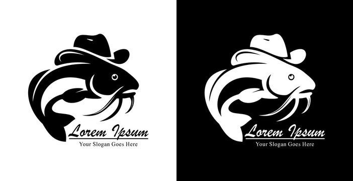 Logo design in the form of a catfish wearing a cowboy hat with a side view