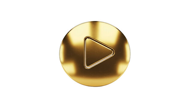 Golden Play Button isolated on Transparent Background