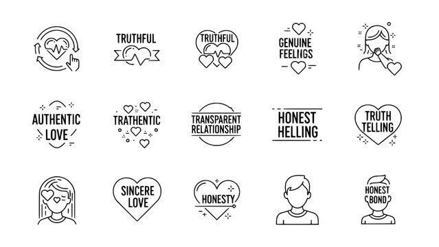 Honest heart icons symbolize relationships on white background displaying emotions or Love concept icons show feelings of honesty on plain backdrop expressing affection or