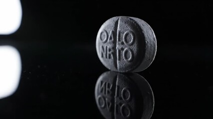 Observe the intricate design of a gray tablet set against a sleek black background. The light creates stunning reflections that enhance its features from various angles.