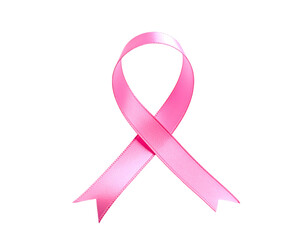 Satin pink ribbon on a stark black background, a symbol of hope