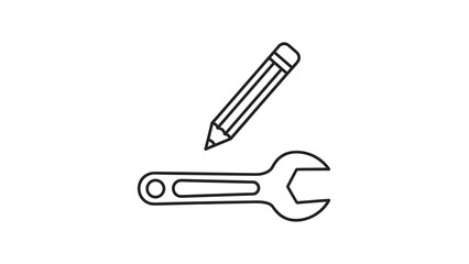 Simple line drawing of wrench and pencil for DIY and design, Generative AI.