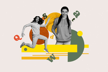 Art full zine photo collage of happy girl guy student library academic book stack education learner letters vocabulary encyclopedia