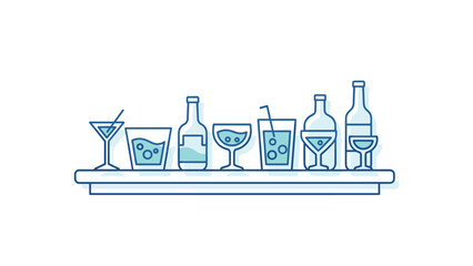 Variety of colorful cocktails on a bar with bottles and glasses, Generative AI.