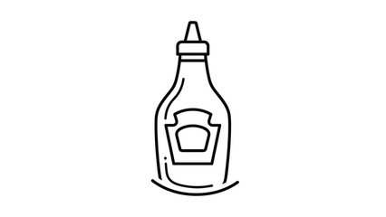 Simple illustration of a ketchup bottle in black lines, Generative AI.