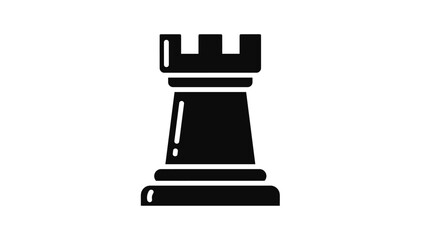 Solid black rook chess piece on white background, Generative AI.