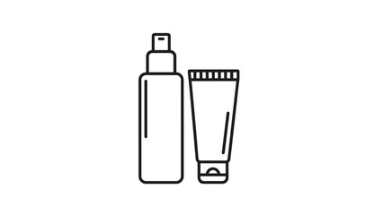 Minimalist icons of cosmetic bottle and tube for skincare product, Generative AI.