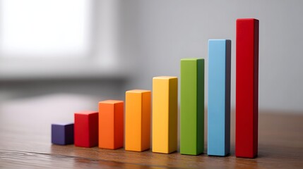 Ascending colorful blocks form a bar graph symbolizing business growth and positive trends