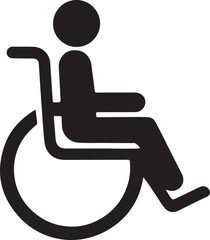 A simple black and white graphic of a person in a wheelchair