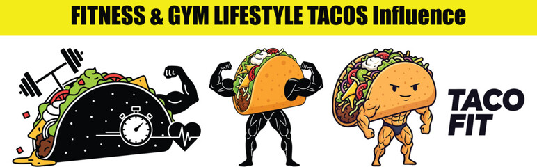Muscular Tacos with Gym Equipment and " Taco Fit" Text fitness muscle