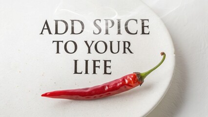 Red chili pepper on a plate with motivational text