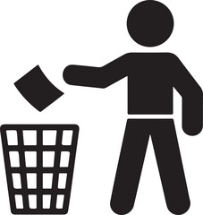 A person discarding paper into a wastebasket a simple icon illustration