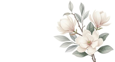 Fototapeta premium Beautiful magnolia flowers on white background