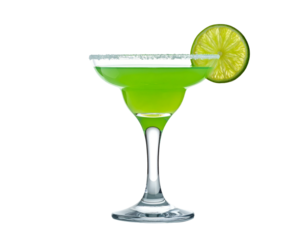 Vibrant green margarita with salt rim and lime garnish