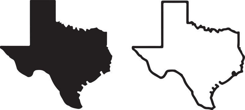 Two depictions of the state of texas filled and outline versions