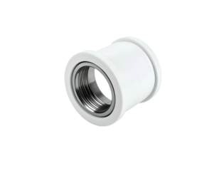 White plastic pipe fitting with metal threaded insert