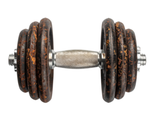Vintage, rusted metal dumbbell with textured grip