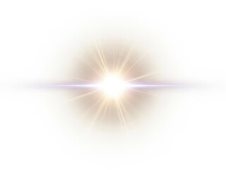 Bright light with lens flare effect on white background shining beam
