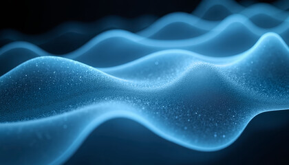 Abstract blue glowing waves with grainy glitter texture.