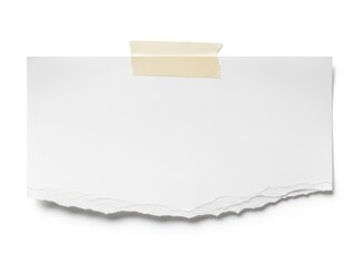 Torn piece of white paper with beige masking tape isolated on white background
