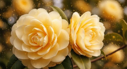 Beautiful white camellia flowers in full bloom