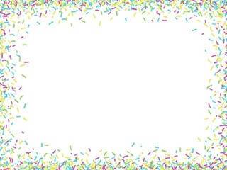 Colorful sprinkles border frame on white background isolated