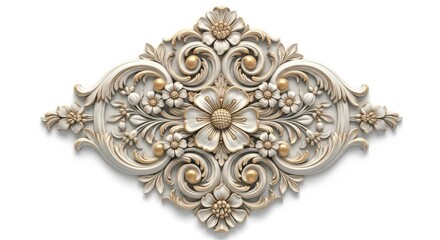 Ornate floral design with gold accents on white background