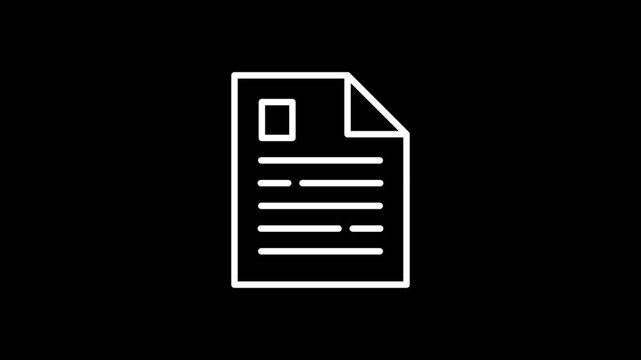 Animated business document file icon with text lines for office contract agreement or resume CV concept