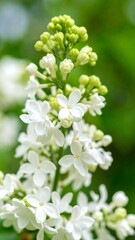 Closeup of delicate white lilac blossoms