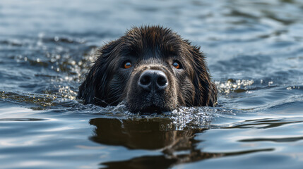 newfoundland dog swimming in calm lake
