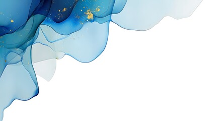 Abstract blue and gold fluid art design element on white background