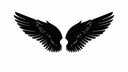 Obraz premium Majestic black angel wings spread wide against a clean white background, symbolizing freedom and protection.
