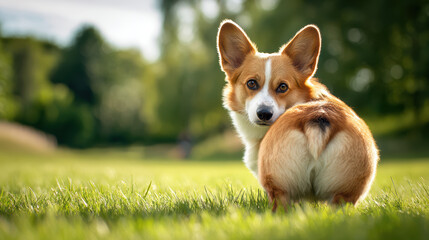 cute corgi butt looking at camera