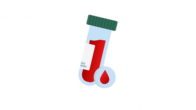 Blood Test icon Animation. Illustration of blood sample tube for diagnostic, laboratory analysis, health care. Simple and modern flat design.