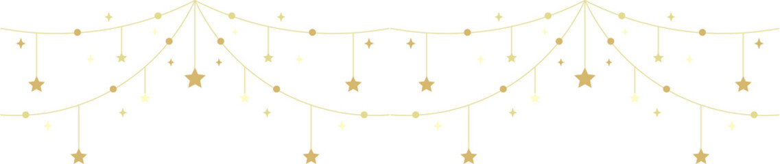 Gold Garland Hanging Decoration Overlay, Minimal Winter Glow, Elegant Festive Background Hanging Gold Garland Metallic Dots Bunting on Transparent Background shiny string lights on transparent 