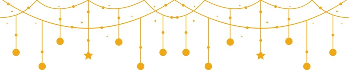 Gold Garland Hanging Decoration Overlay, Minimal Winter Glow, Elegant Festive Background Hanging Gold Garland Metallic Dots Bunting on Transparent Background shiny string lights on transparent 
