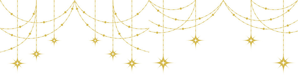 Gold Garland Hanging Decoration Overlay, Minimal Winter Glow, Elegant Festive Background Hanging Gold Garland Metallic Dots Bunting on Transparent Background shiny string lights on transparent 