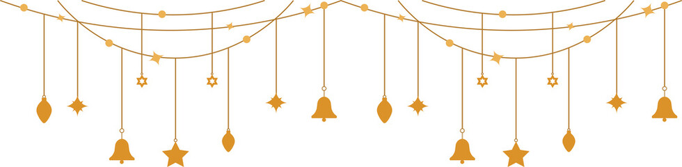Gold Garland Hanging Decoration Overlay, Minimal Winter Glow, Elegant Festive Background Hanging Gold Garland Metallic Dots Bunting on Transparent Background shiny string lights on transparent 