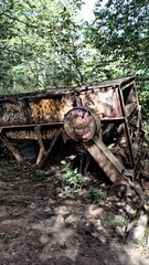 Machine agricole abandonn&eacute;e envahie par la v&eacute;g&eacute;tation