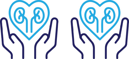 hand holding kidney heart icon bule line vector set illustration design medical icons
