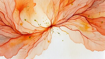 Abstract orange flower petals with red veins and green spots on white background