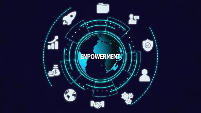 Digital empowerment concept highlighting global connectivity, user engagement, innovative technology interface, data driven growth, and business transformation.