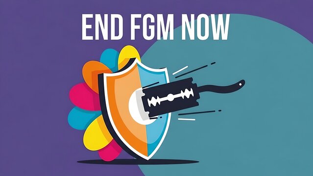 A protective shield blocks a razor blade in this conceptual graphic representing the fight to end female genital mutilation worldwide.