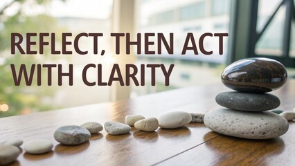 Stacked stones on a wooden surface, representing balance