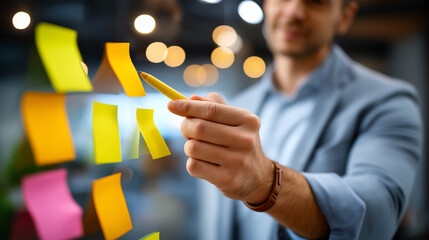 Stylish faceless CEO leading brainstorming session, fostering innovation and creative thinking in workplace, defocused executive facilitation, leadership ideation, managerial creat