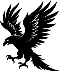 Fototapeta premium Black silhouette eagle vector illustration featuring a majestic bird with flying wings and feathers designed as a powerful animal tattoo symbol or nature logo icon